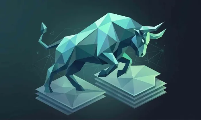 PowerBull logo, low-poly bull illustration on data sheets